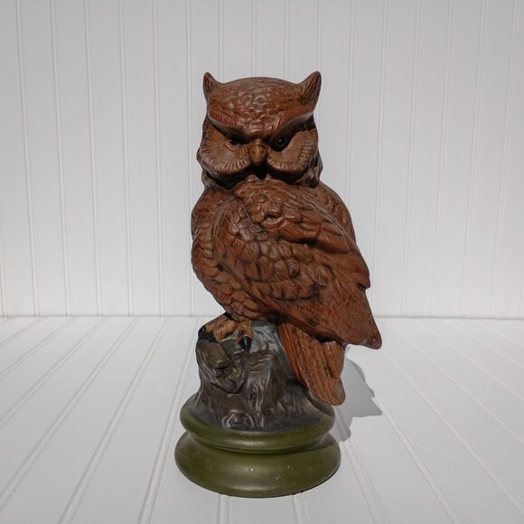 Vintage Great Horned Owl Ceramic Statue Figurine Hand Painted Byron Mold MCM 70s - Picture 2 of 12
